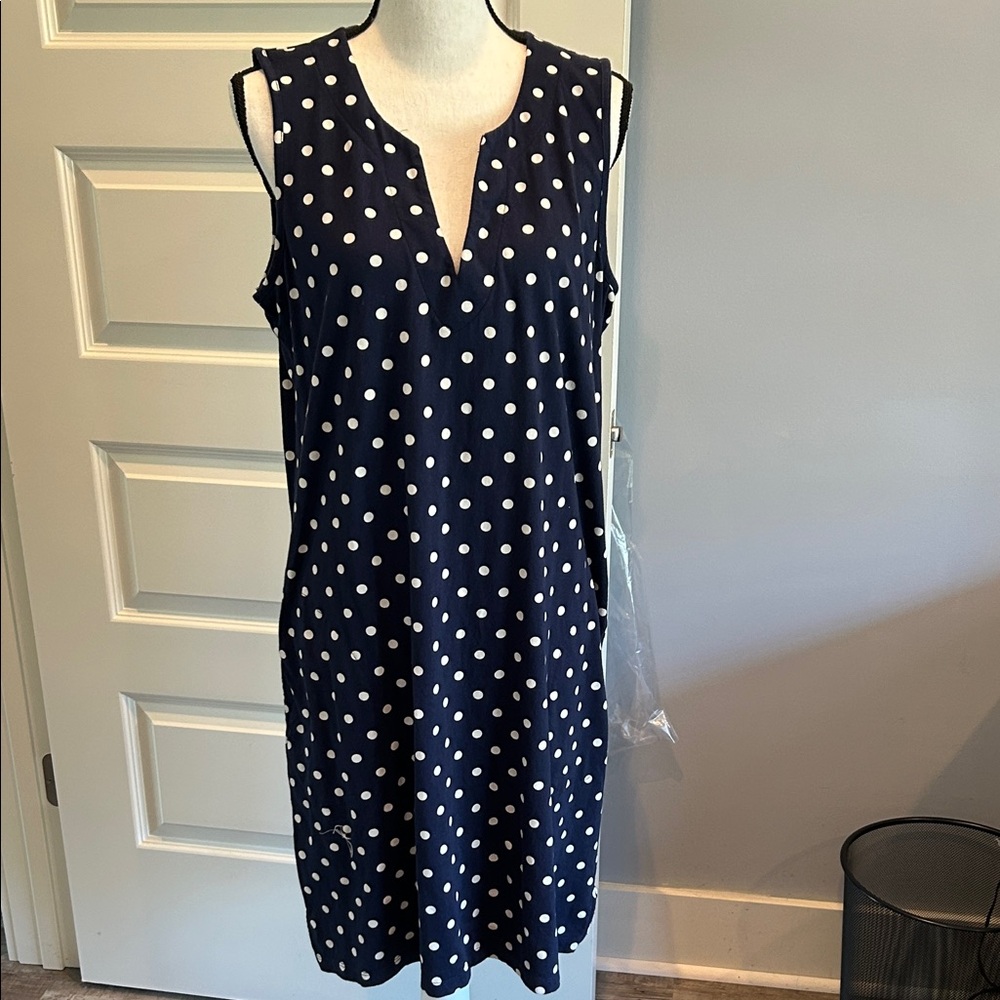 Lands' End Navy Polka Dot Dress